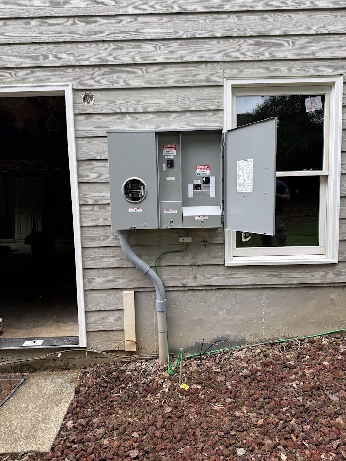 New meter main with emergency service disconnect labels, ready for inspection